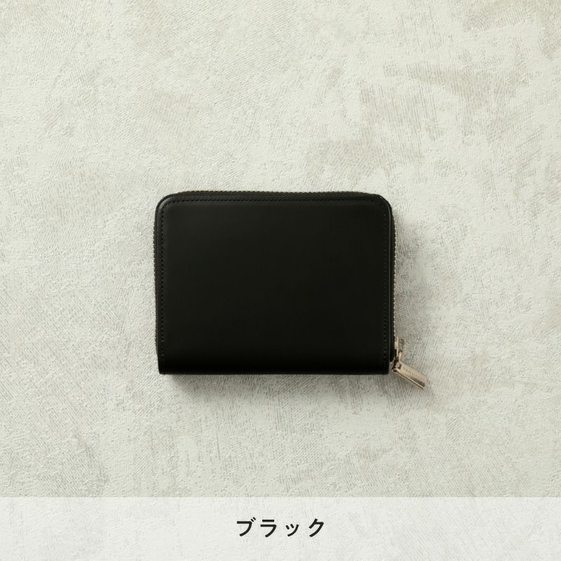 ラウンドファスナー二つ折り財布（コードバン） ブラック