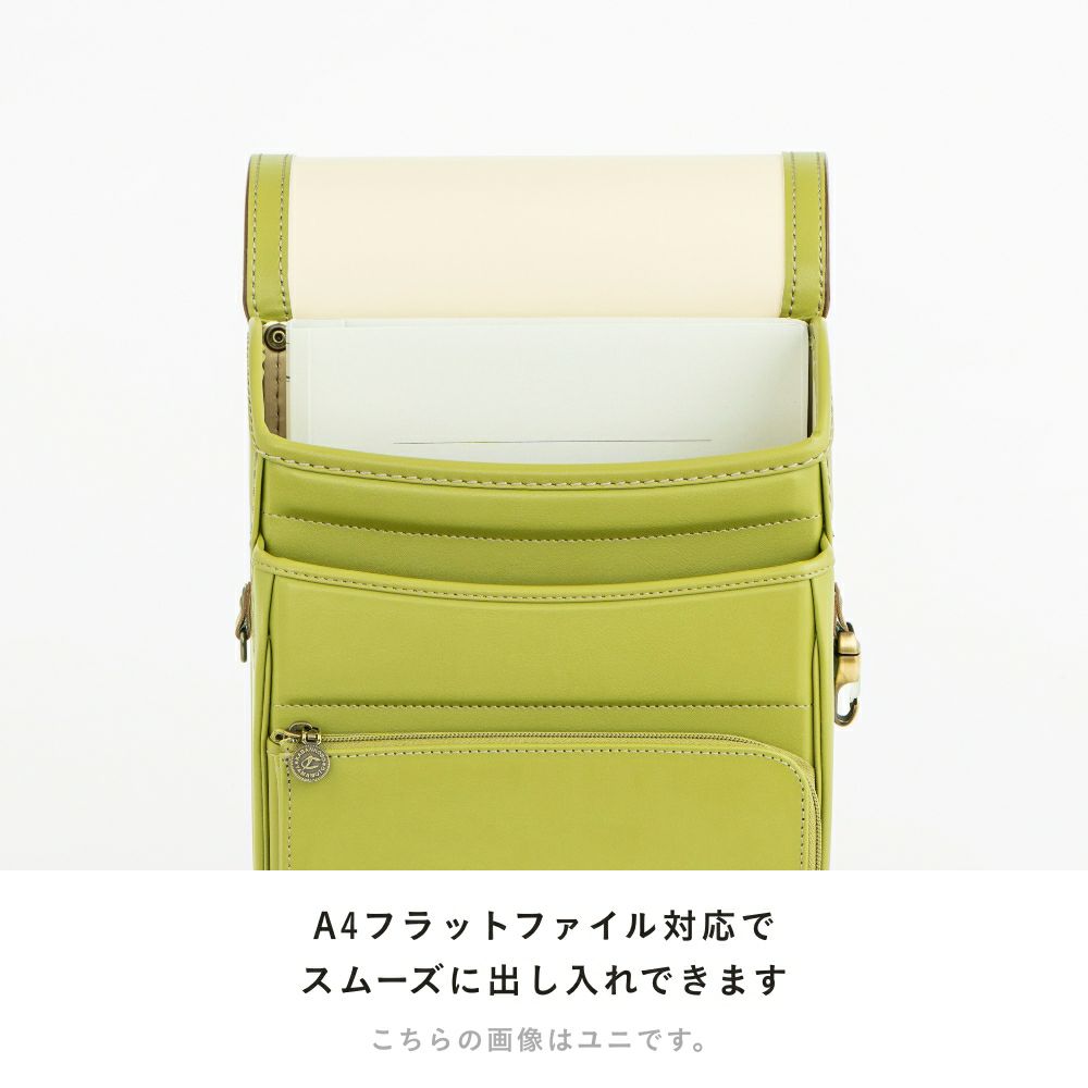 【2026年ご入学向け】ニュー・アンティーク（牛革）モスグリーン A4フラットファイル対応でスムーズに出し入れできます