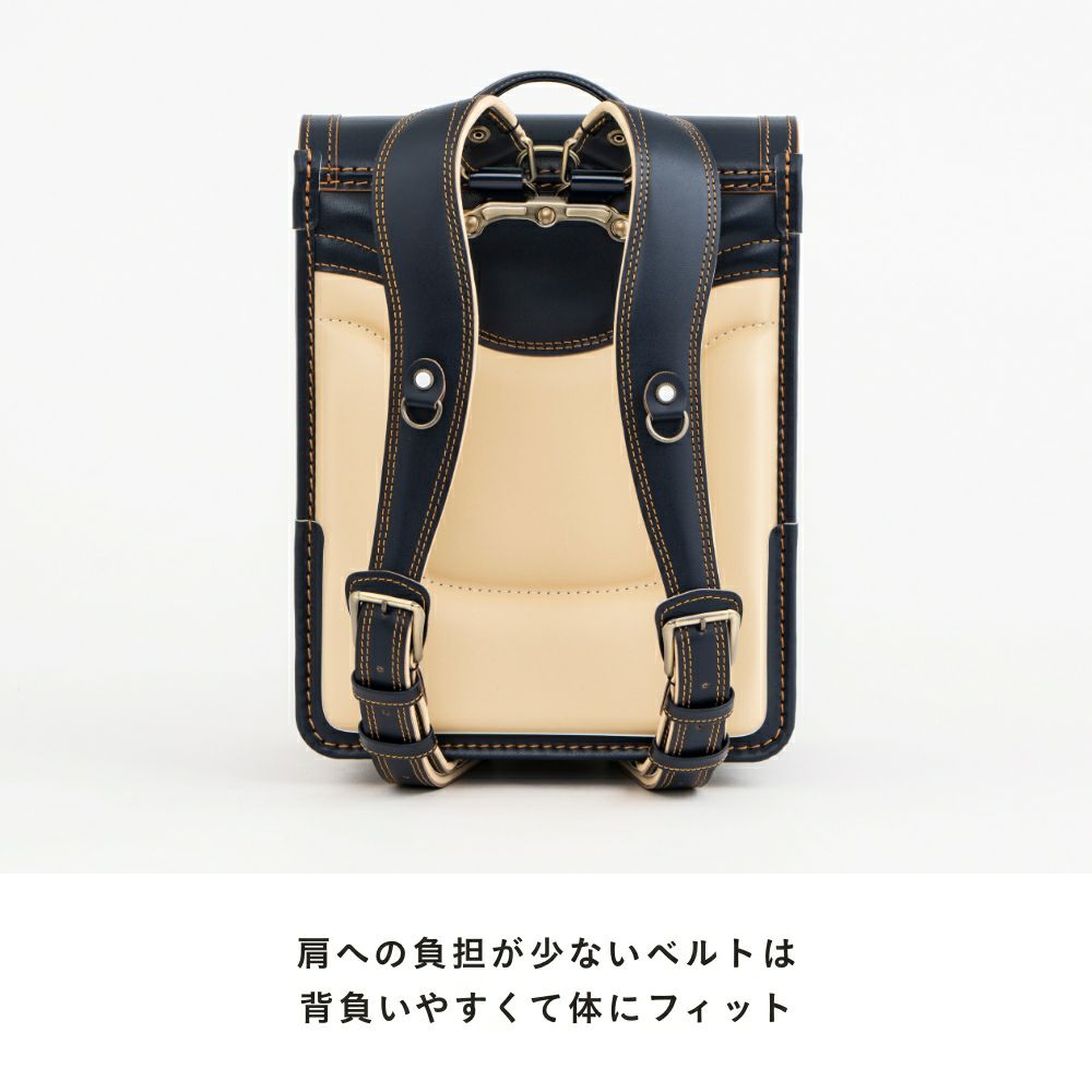 【2026年ご入学向け】オックスフォード（牛革）紺×ウォルナット 肩への負担が少ないベルトは背負いやすくて体にフィット