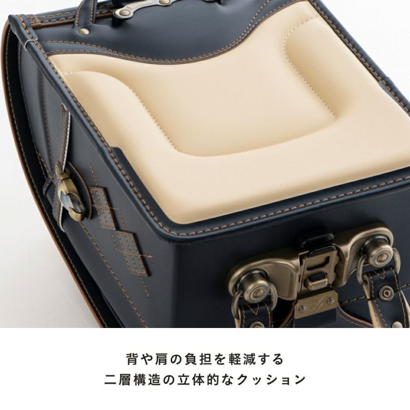 【2026年ご入学向け】オックスフォード（牛革）紺×ウォルナット 背や肩の負担を軽減する2層構造の立体的なクッション