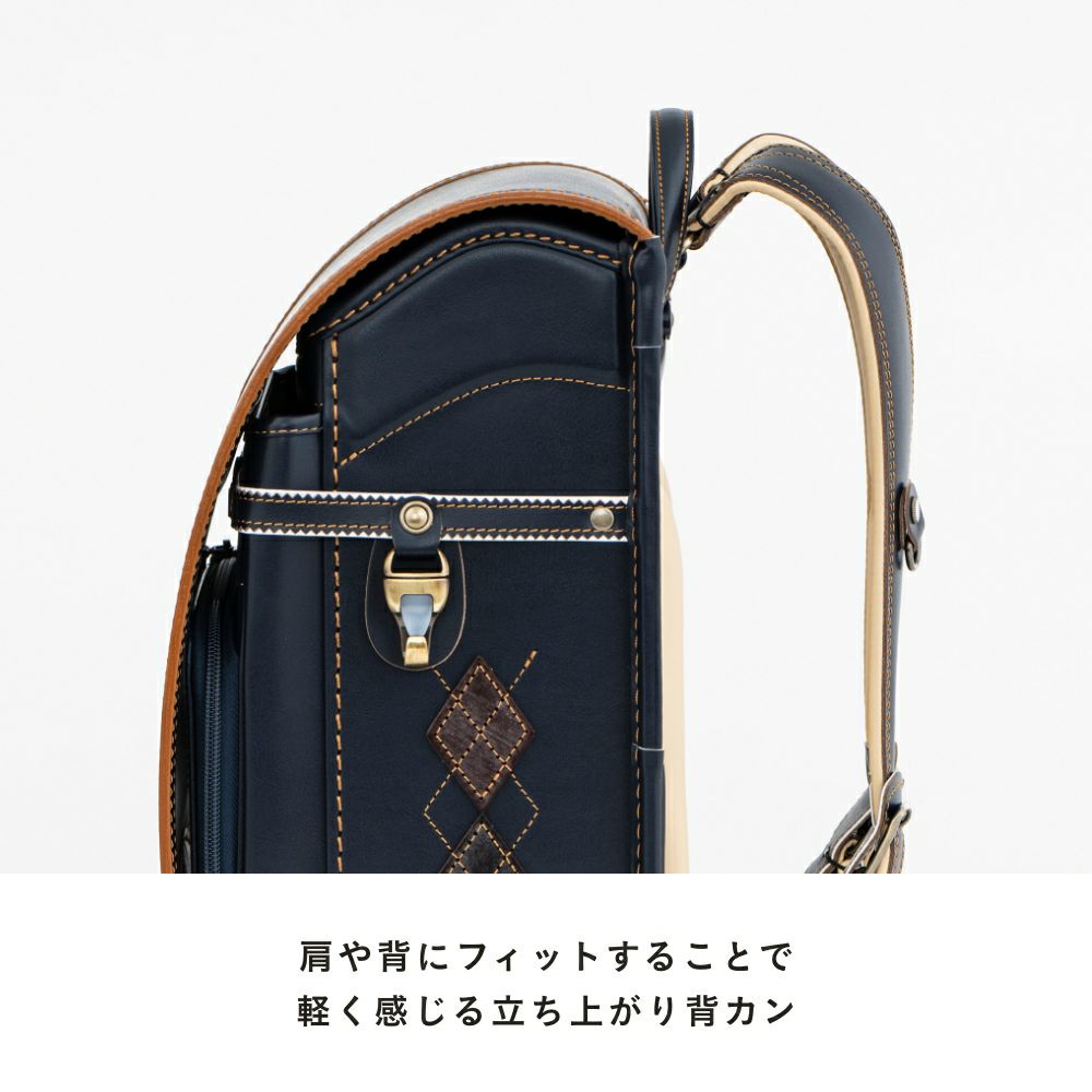 【2026年ご入学向け】オックスフォード（牛革）紺×ブルー 肩や背にフィットすることで軽く感じる立ち上がり背カン