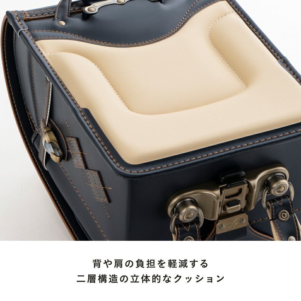 【2026年ご入学向け】オックスフォード（牛革）紺×ブルー 背や肩の負担を軽減する2層構造の立体的なクッション