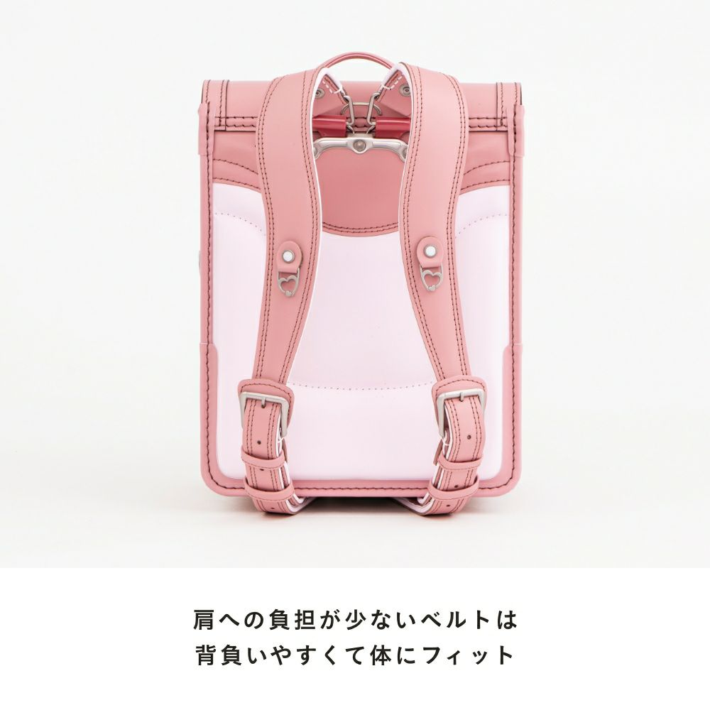 【2026年ご入学向け】プリンセス・ラフィーネ（牛革）ローズピンク 肩への負担が少ないベルトは背負いやすくて体にフィット
