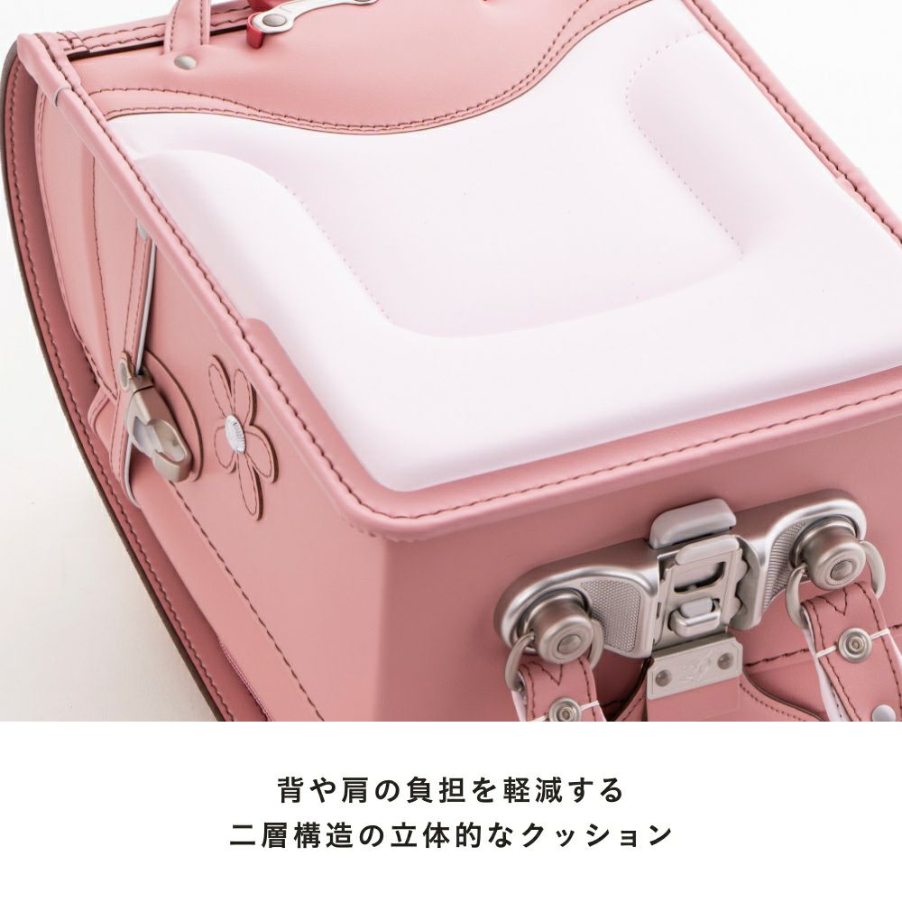 【2026年ご入学向け】プリンセス・ラフィーネ（牛革）ローズピンク 背や肩の負担を軽減する2層構造の立体的なクッション