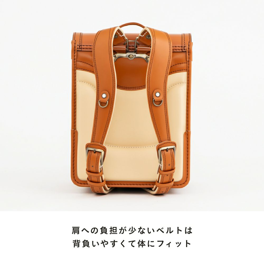 【2026年ご入学向け】コードバン・アンティーク（かぶせコードバン）赤 (金具：キュート) 肩への負担が少ないベルトは背負いやすくて体にフィット