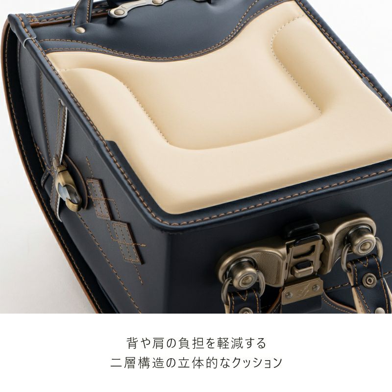 【2027年ご入学向け】オックスフォード（牛革）紺×ウォルナット　背や肩の負担を軽減する2層構造の立体的なクッション