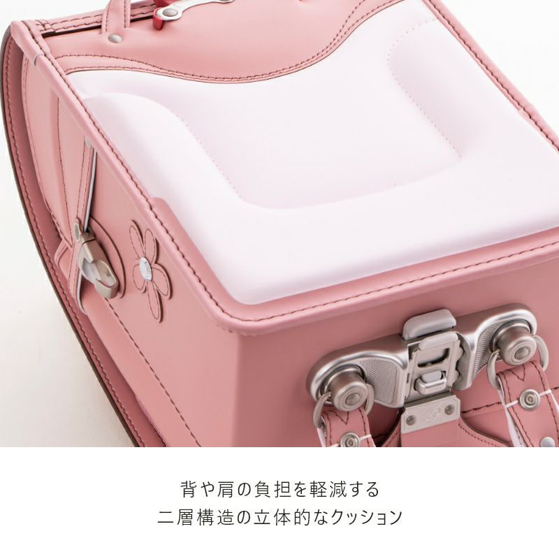 【2027年ご入学向け】ラフィーネ（牛革）パープル　背や肩の負担を軽減する2層構造の立体的なクッション